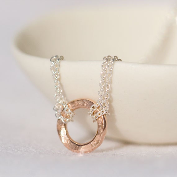Small Rose Gold Eternity Necklace / Sterling Silver and Pink Gold Circle / Rose Gold Jewelry