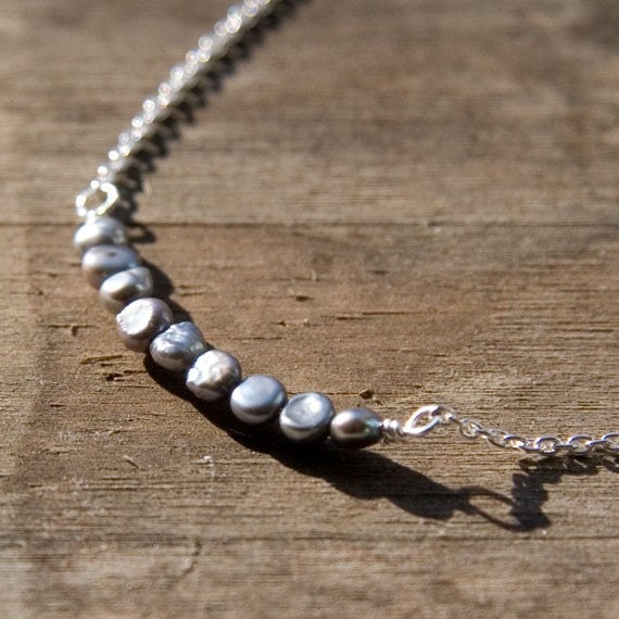 BLACK FRIDAY ETSY - Tiny Gray Pearl Silver Necklace / Freshwater Pearl Nuggets and Sterling Silver Chain