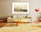London Photo. Big Ben. Fine Art Photography. London Décor. Mint Green Bridge. Creamy Beige. Clock. Landscape. Size 30" x 20"