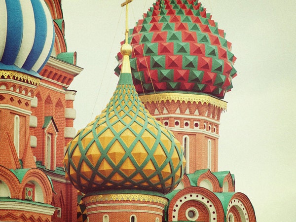 Saint Basil's Photo. Fine Art Photography. Moscow Russia. Wall Art. Home Decor. Tangerine Orange Green Yellow. Size 16x20"