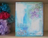 Miracles - A mixed media painting in blue, lilac and white on wood panel