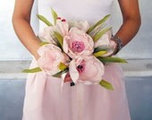 Bridal Wedding Bouquet with Pink Fabric Tulip Flowers. Lightweight. Handmade. Unique Design. OOAK