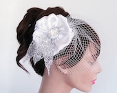 Bridal Head Piece, Detachable Birdcage Veil. Handmade. Unique item