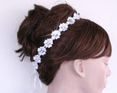 Bridal Lace Ribbon Headband Tiara, Weddings Head Piece - Bridal Sash Belt. Handmade.