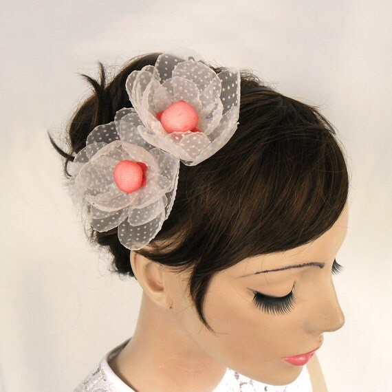 Fascinator / Serre-tête Avec Fleur Et Voile à Pois Pour Mariage - Matière Sinamay - Neuf Sans Emballage