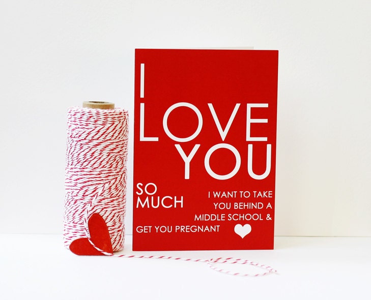 Funny Greeting Card Middle School Love - Modern Original Cheeky Love Art Greeting Card -  Cherry Red and White