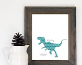 Rawrrr MeansArt Poster I Love You in Dinosaur- Teal Turqoise Blue Aqua T-Rex with Red Heart Nursery Modern Art Print
