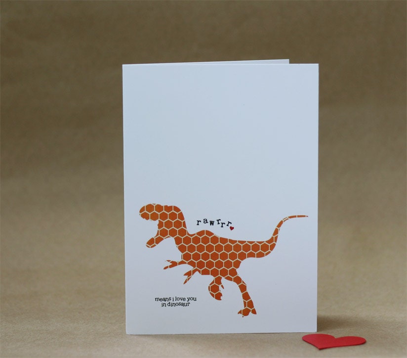Valentines Day Dinosaur Greeting Card Rawrrr Means I Love You in Dinosaur Orange Hexagon T-Rex Kids