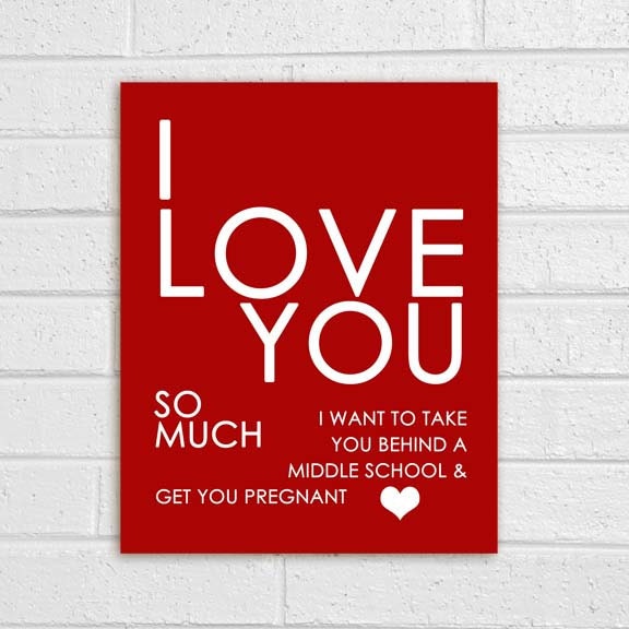 Middle School Love Cheeky Quote print cherry red and white - 8x10 Gifts Under 25Valentines Day
