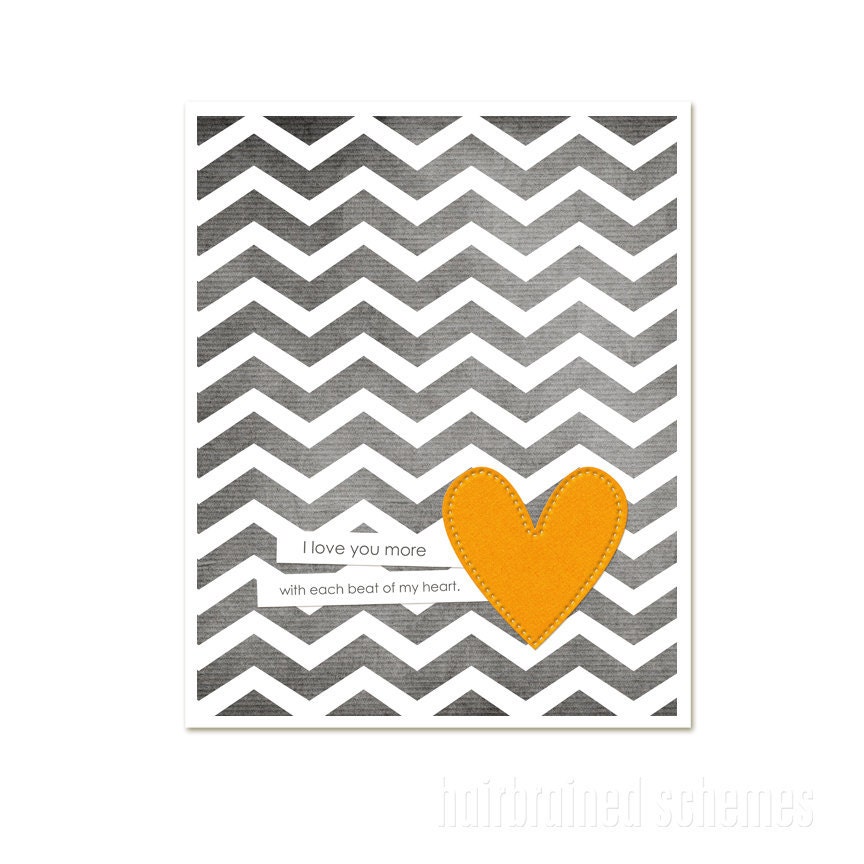 Each Beat of My Heart - Love Wedding Nursery Gray Grey Chevron Gold Yellow Heart - Love Art PrintValentines Day