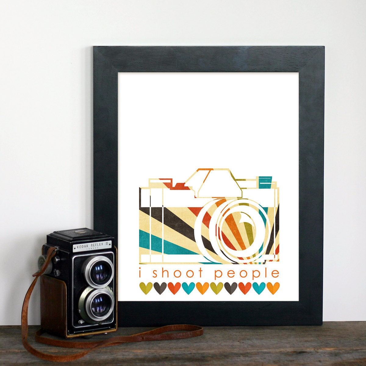 Retro Style I Shoot People - Photography Hobby Modern Art Print - Colorful - Orange/Green/Brown/Teal - 8x10 Gifts Under 25