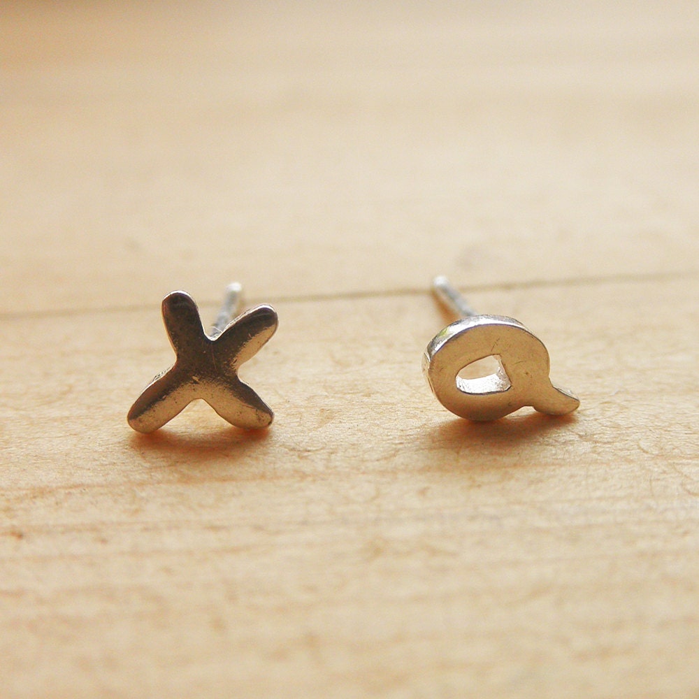 Personalized Jewelry - Monogram Letter initial earrings sterling silver font - A 1000 Kisses