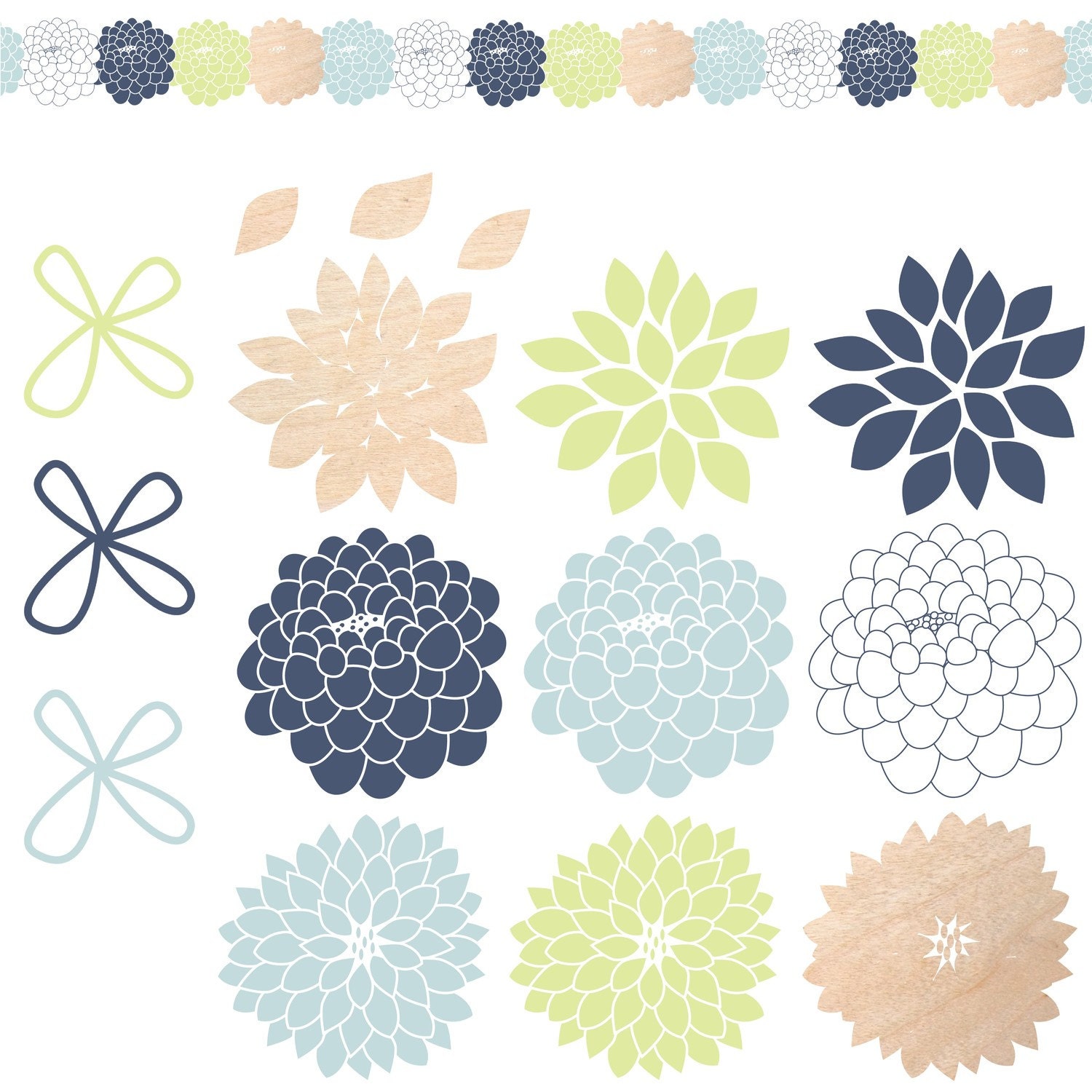 Adeline printable digital page embellishments clip art for scrapbooking, card making and other paper crafts. 4 full pages.