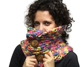Chunky Winter Scarf, Bulky Multicolor Pure Wool Neck Warmer, Rainbow, women winter accessories, cowl, wool shawl by Solandia, gift