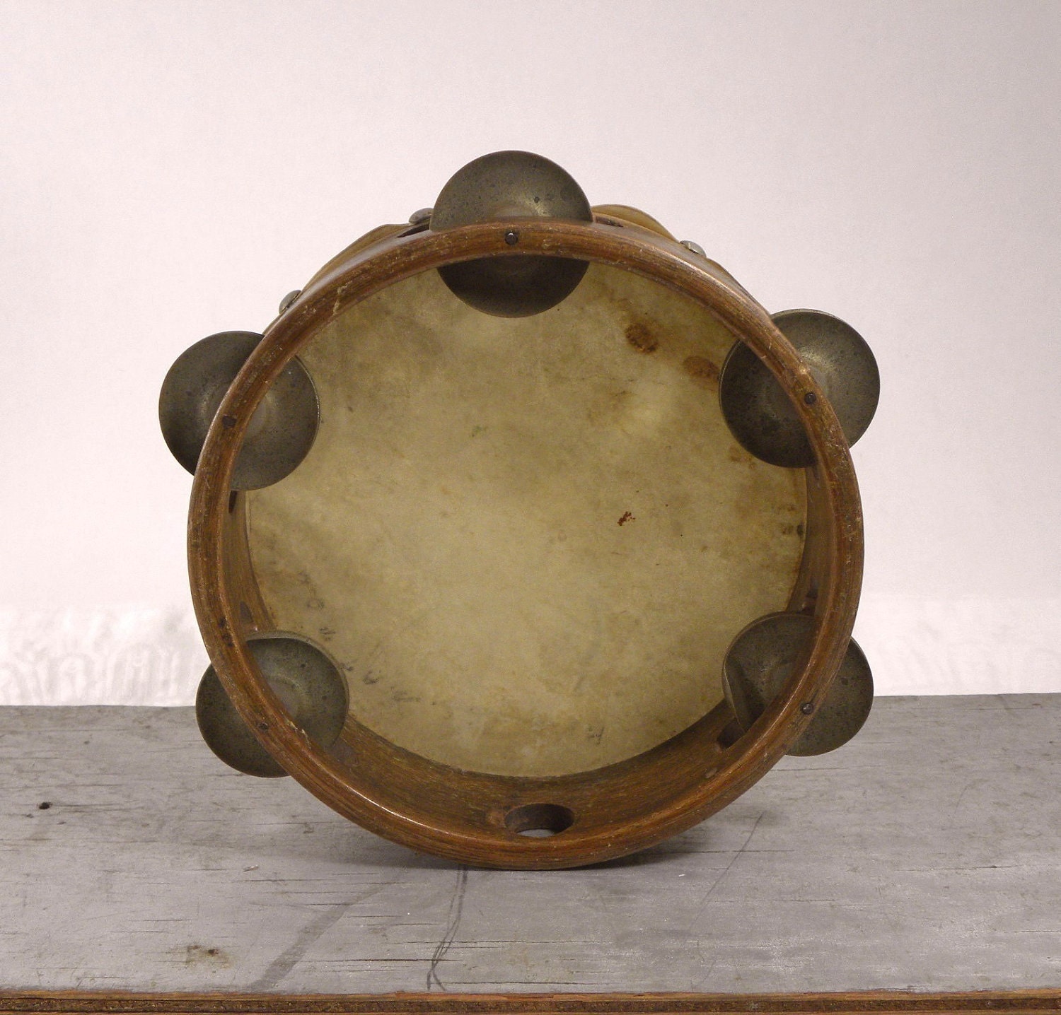 Vintage Wooden Tambourine With Tight Drum by BoudreauCollection