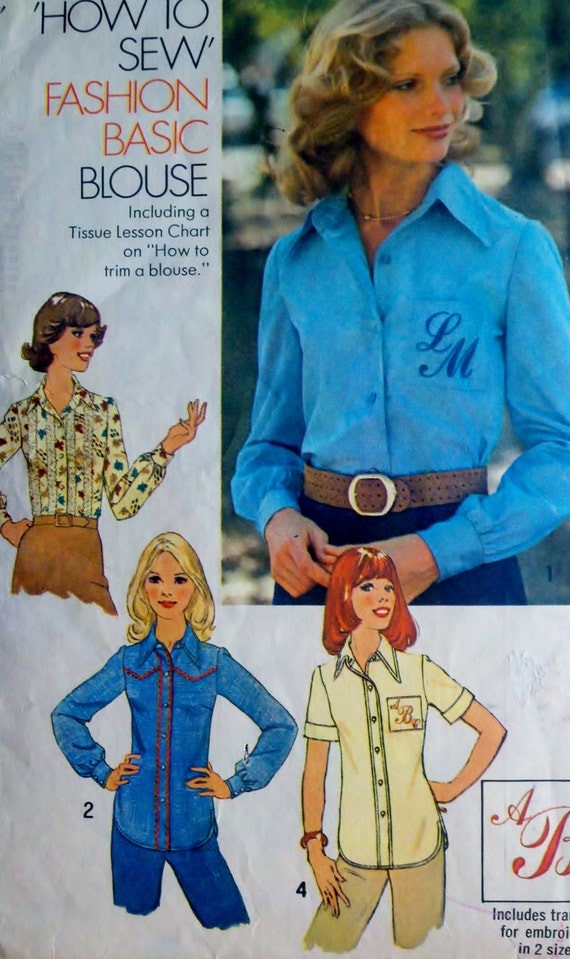 Sewing Pattern Vintage 70s Womens Button Down Western Style Shirt - Size 14 Bust 36" Simplicity 7078