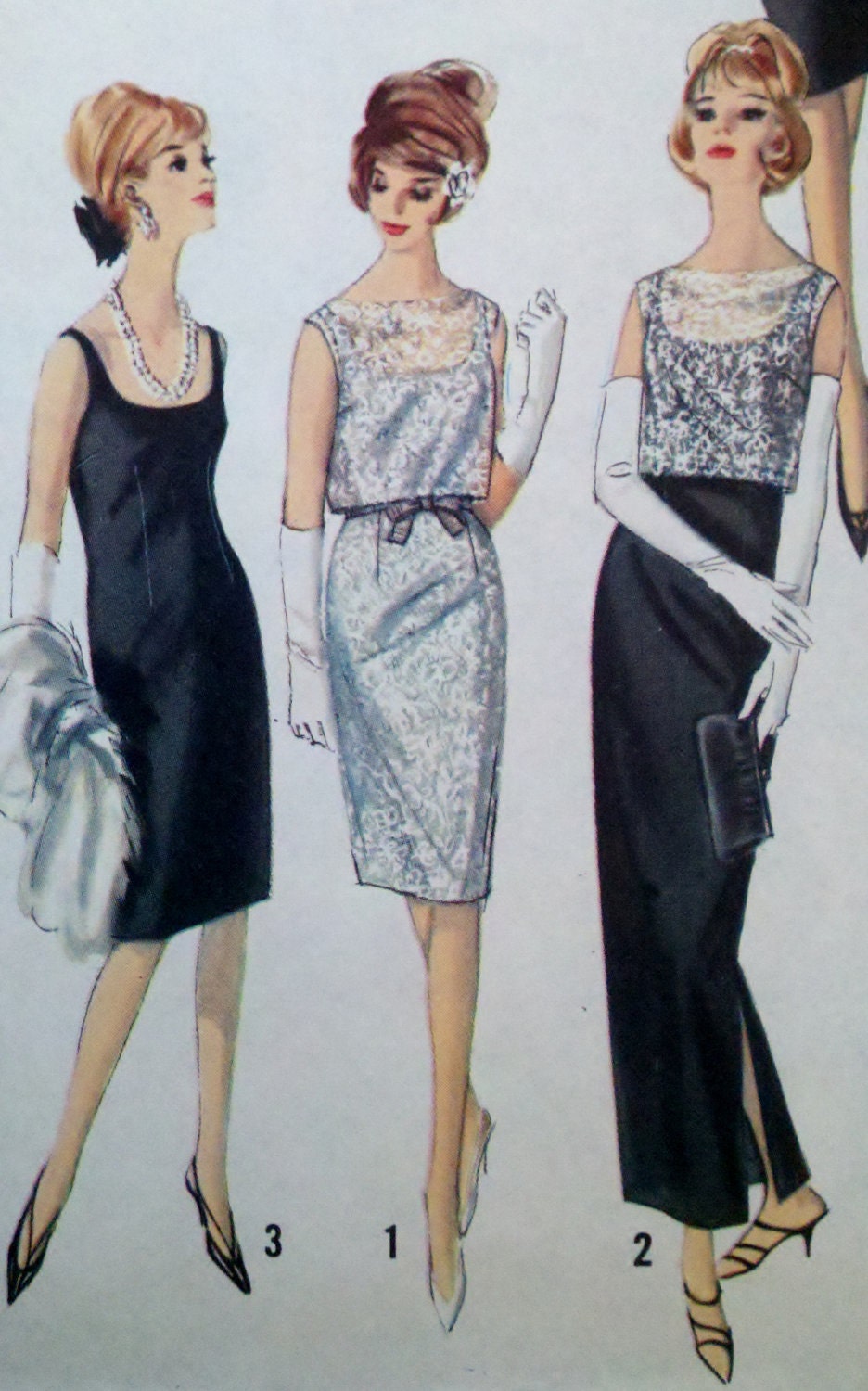 Simplicity 5698 Vintage Womens Sewing Pattern Mad Men Cocktail or Evening Length Sheath Dress Overblouse and Top Bust 38"