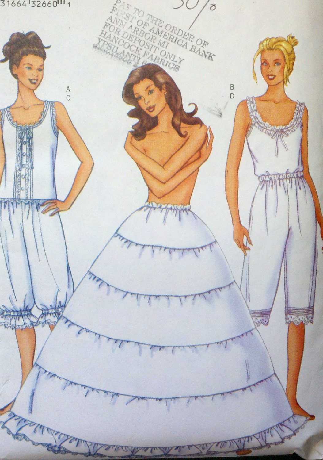 Sewing Pattern Women's Camisole, Pantaloons & Hoop Petticoat - Butterick 6884 Size 6-8-10