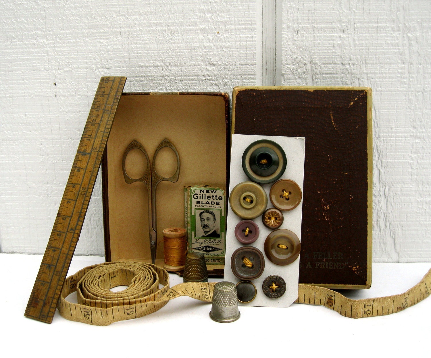 Vintage Sewing Notions, Cloth Tape Measure, Instant Collection