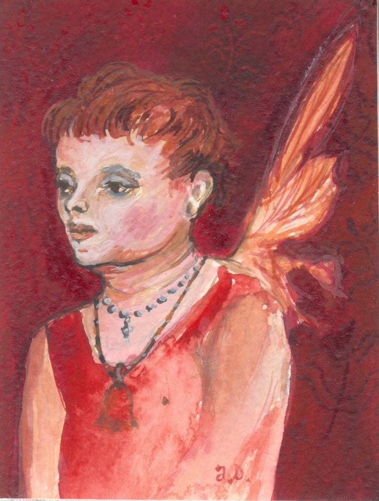 Redhead Angel - original gouache miniature painting