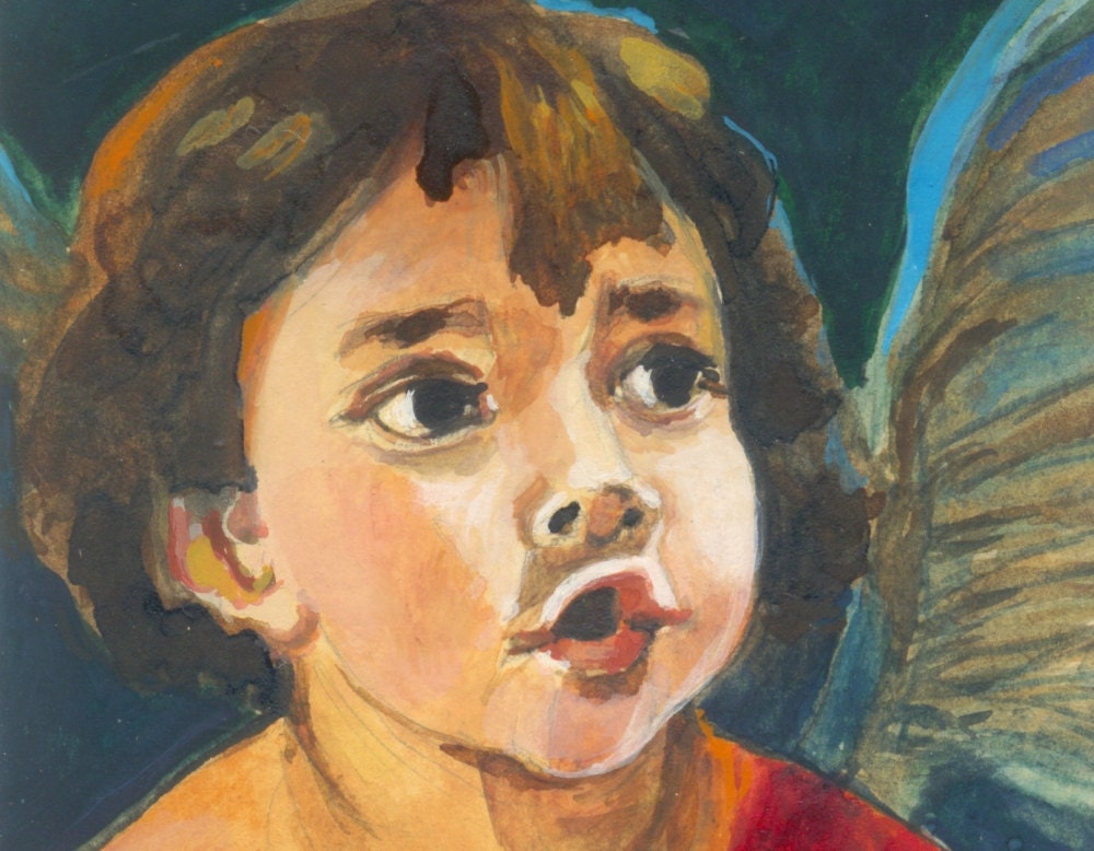 My Sweet Angel - original matted gouache - Fine Art - Mother Day Gift