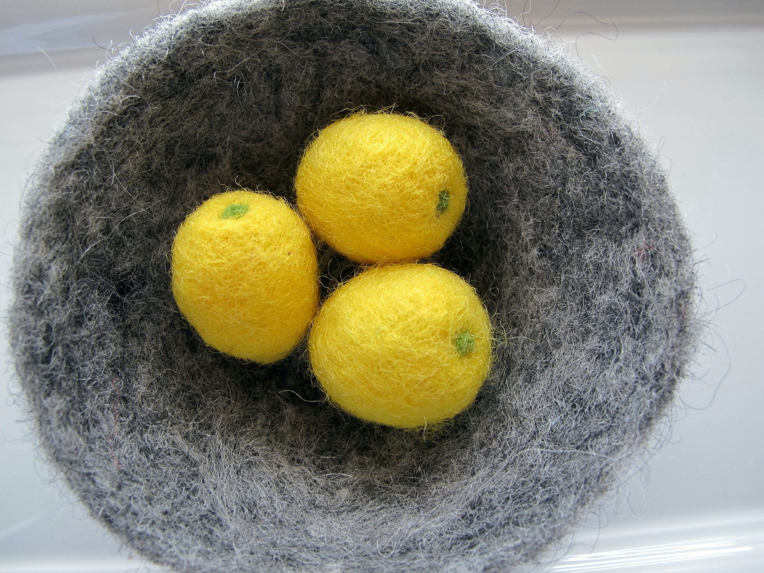 Felted lemons in a bowl -set of 3 lemons and a felted bowl