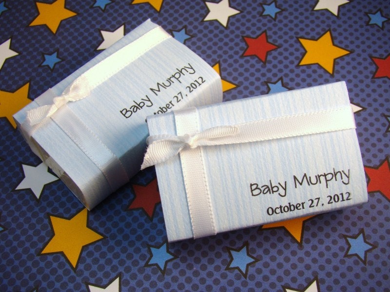 Custom Baby Boy Shower Favors 20 PERSONALIZED soaps in blue, pink or yellow.