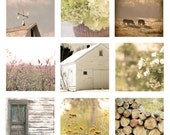 Home Decor Set of 9 Country Living Photos, 8"x8" each, soft, golden, yellow, farmhouse, rustic, cottage chic, floral, barn, dreamy