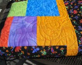 FUNKY CHICKEN Bright Colors and Black Bed Quilt or Picnic Blanket