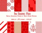 Red Patterned Digital Scrapbook Papers 12x12 - for invitations, blog design, photographers