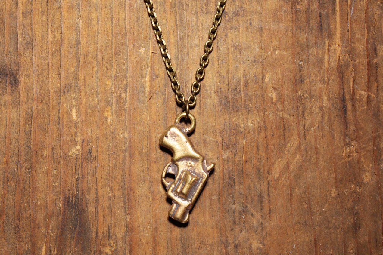 Mens Jewelry: Revolver Gun made of vintage brass bullets