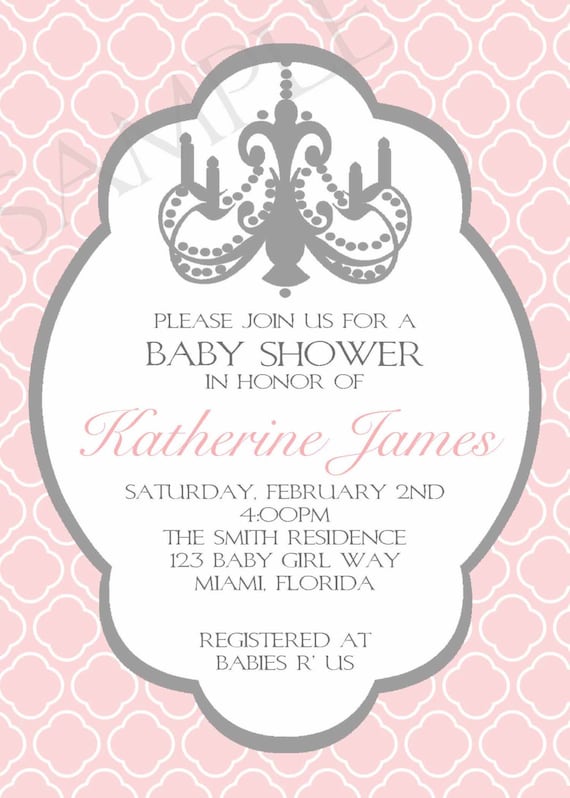 Pink & Grey Chandelier Baby/Bridal Shower Invitation - Digital File Il_570xn