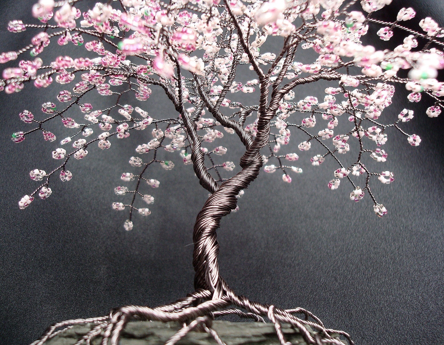 Cherry Blossom Beaded Bonsai Wire Tree Sculpture Bent Trunk Spring Colors - MADE TO ORDER Custom