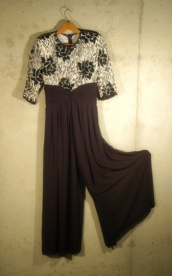 Items similar to Vintage 80s palazzo pant suit black and white silk LianCarlo 1980s evening 