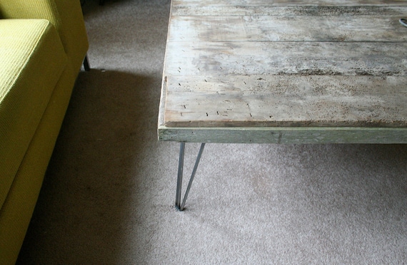 Island Barn coffee table XL industrial modern reclaimed wood with hairpin legs