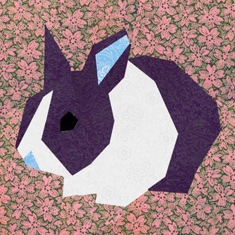Rabbit paper pieced quilt block pattern PDF