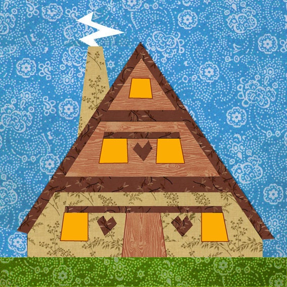 Lovely House paper pieced quilt block pattern PDF