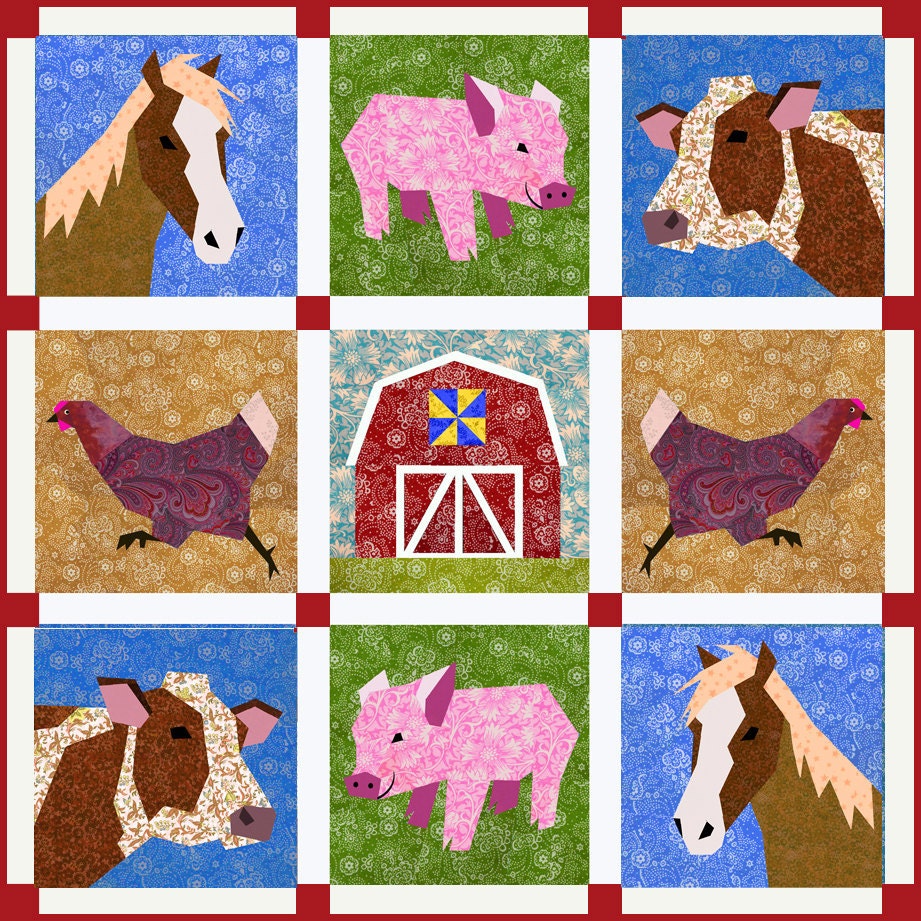 Chicken run paper pieced quilt block pattern PDF