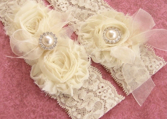 Vintage Bridal Garter Wedding Garter Set Toss Garter included Ivory with Rhinestones and Pearls Custom Wedding colors