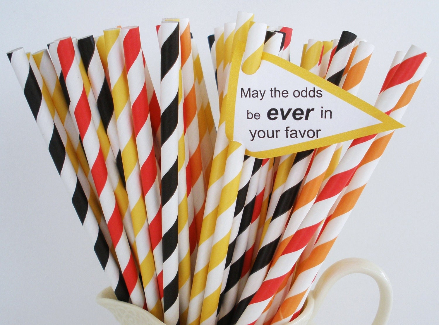 30 Paper Straws..."HUNGER GAMES" Stripe Paper Drinking Straws.... w/ "Free" Hunger Games Printable Flags...Great to use as Cake Pop Sticks.