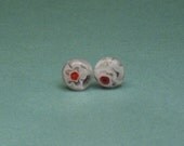 Tiny Translucent White and Red Millefiori Round Stud Earrings
