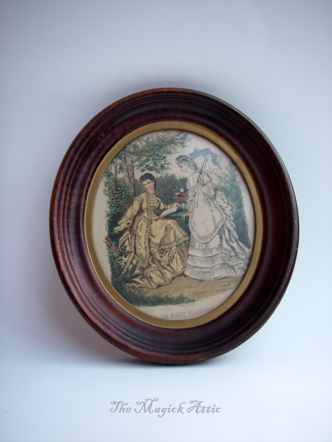 Vintage La Mode Illustre wood picture frame & Victorian print