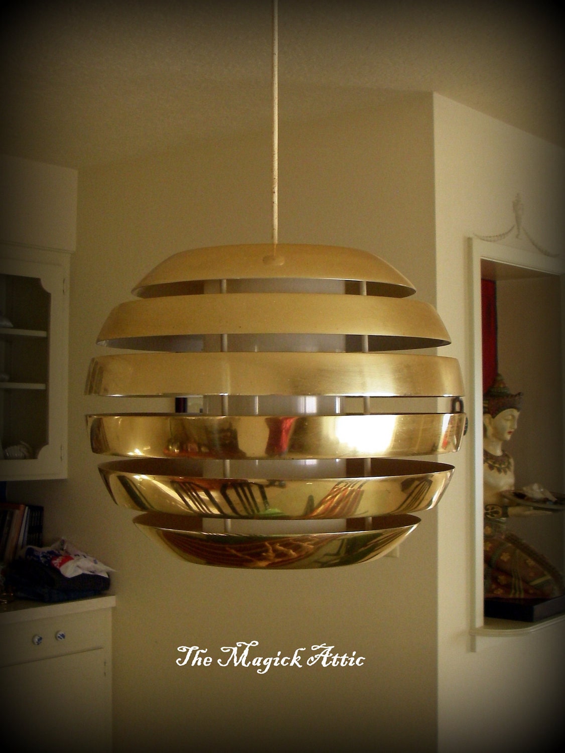 Vintage 1970s gold ball light fixture