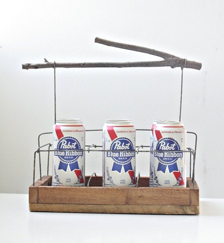 Rustic Twig Beverage Carrier - The Six Pack Abbey Beer and Wine Tote - Holds Cans, Bottles or Pints - Summer Picnic Tote