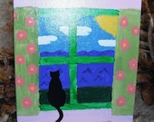 Cat in Window 8x10 acrylics on canvas panel