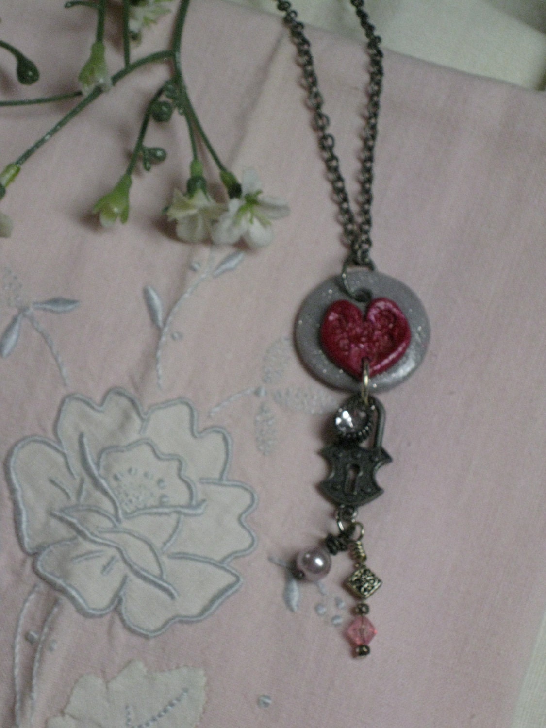 Polymer clay heart with lock