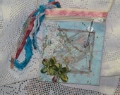Mini canvas zipper bag with bird and mixed media design