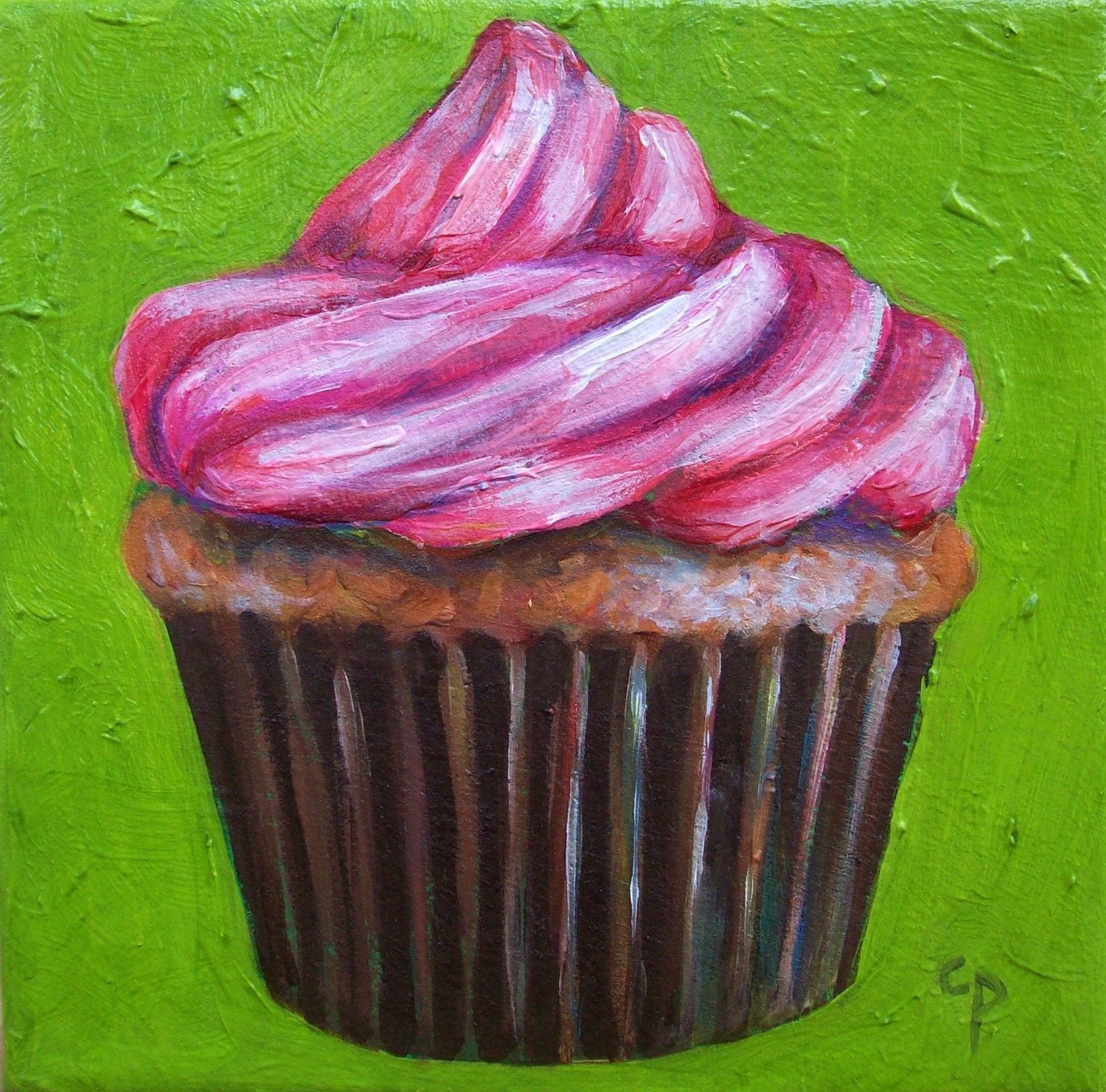 Original oil painting- Sweet cupcake, 6x6 on canvas, ready to hang