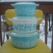 Vintage Pyrex Turquoise/White Butterprint Ptrn 3 Piece Casserole Set