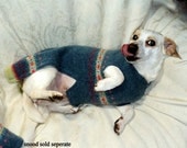 Dachshund sweater jumper coat handmade pet clothing ribbon embroidered Fair Isle knit warm soft wool blend blue green